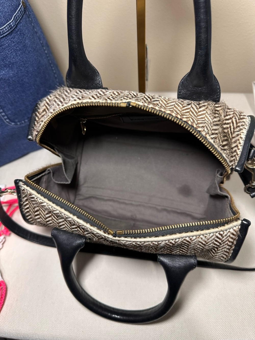 See By Chloé “April” Brown & Black Herringbone Calf Hair Satchel and Dusty - Picture 6 of 15